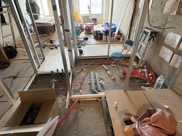 杉並区　マンションリノベーション　二重床　床下地