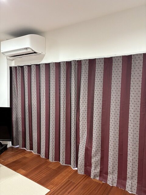 渋谷区リフォーム 照明交換 LED デザイン カーテン 柄 お揃い 麻の葉模様